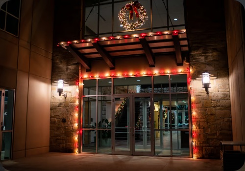 Red and white commercial entry lighting