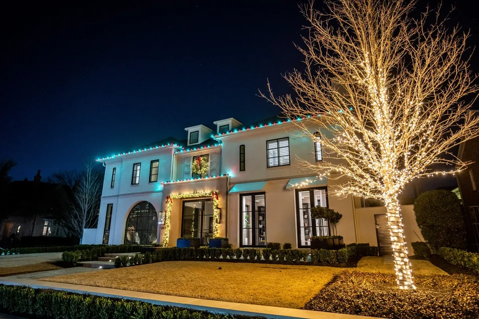 Professional Christmas light installation on a Corpus Christi home